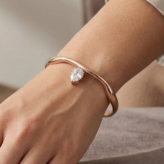 Pear Cut Diamond Curved Rose Gold Bracelet