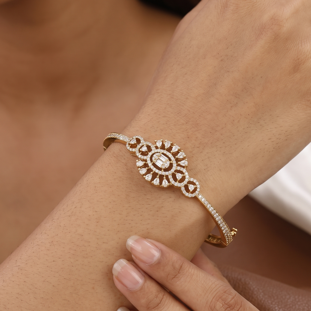 Elegant Diamond-Studded Mehndi Polished Finish Bracelet