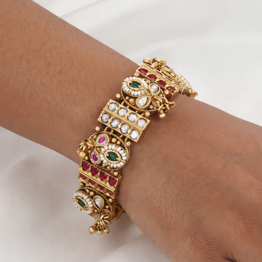 Exquisite Gold-Plated Multicolored Stone Traditional Bracelet