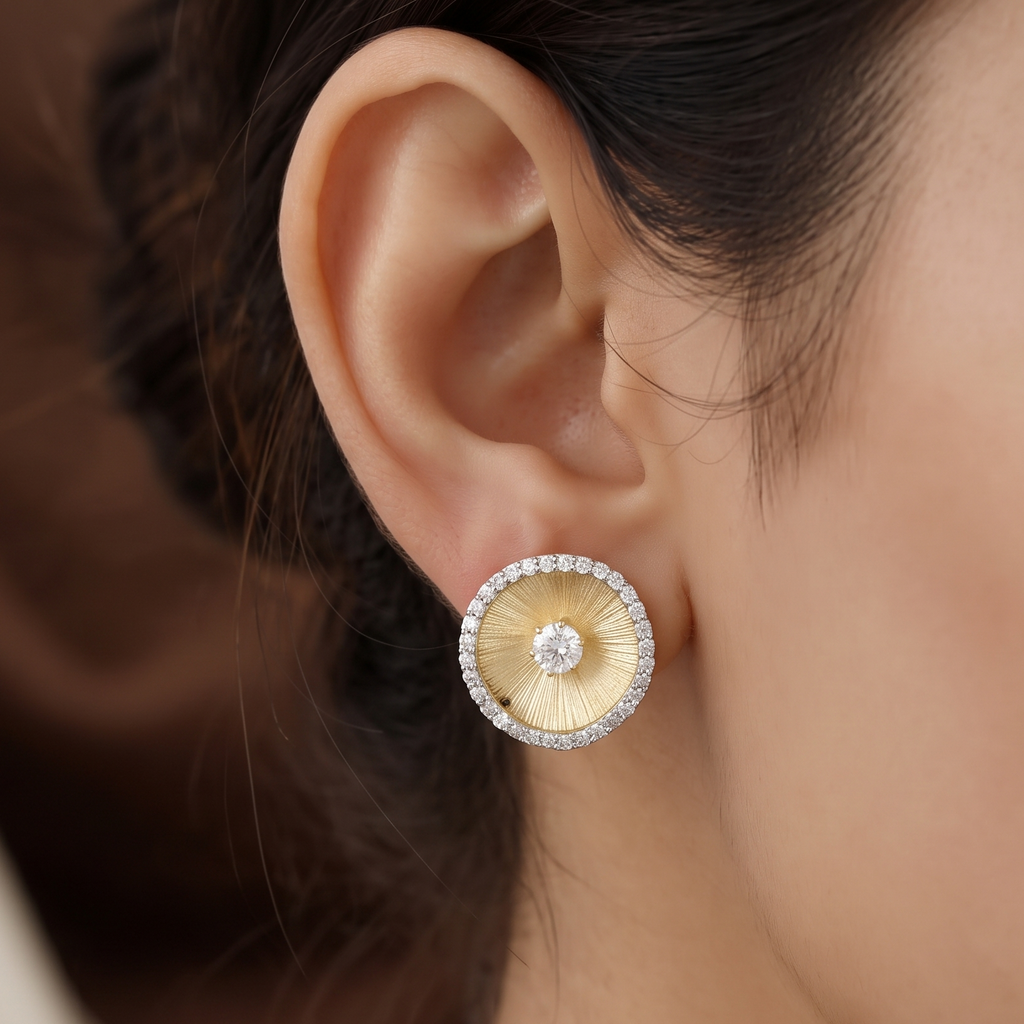 Matte Gold Fluted Disc Stud Earrings