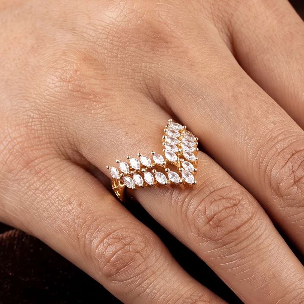 Marquise Diamond Double V-Chevron Ring