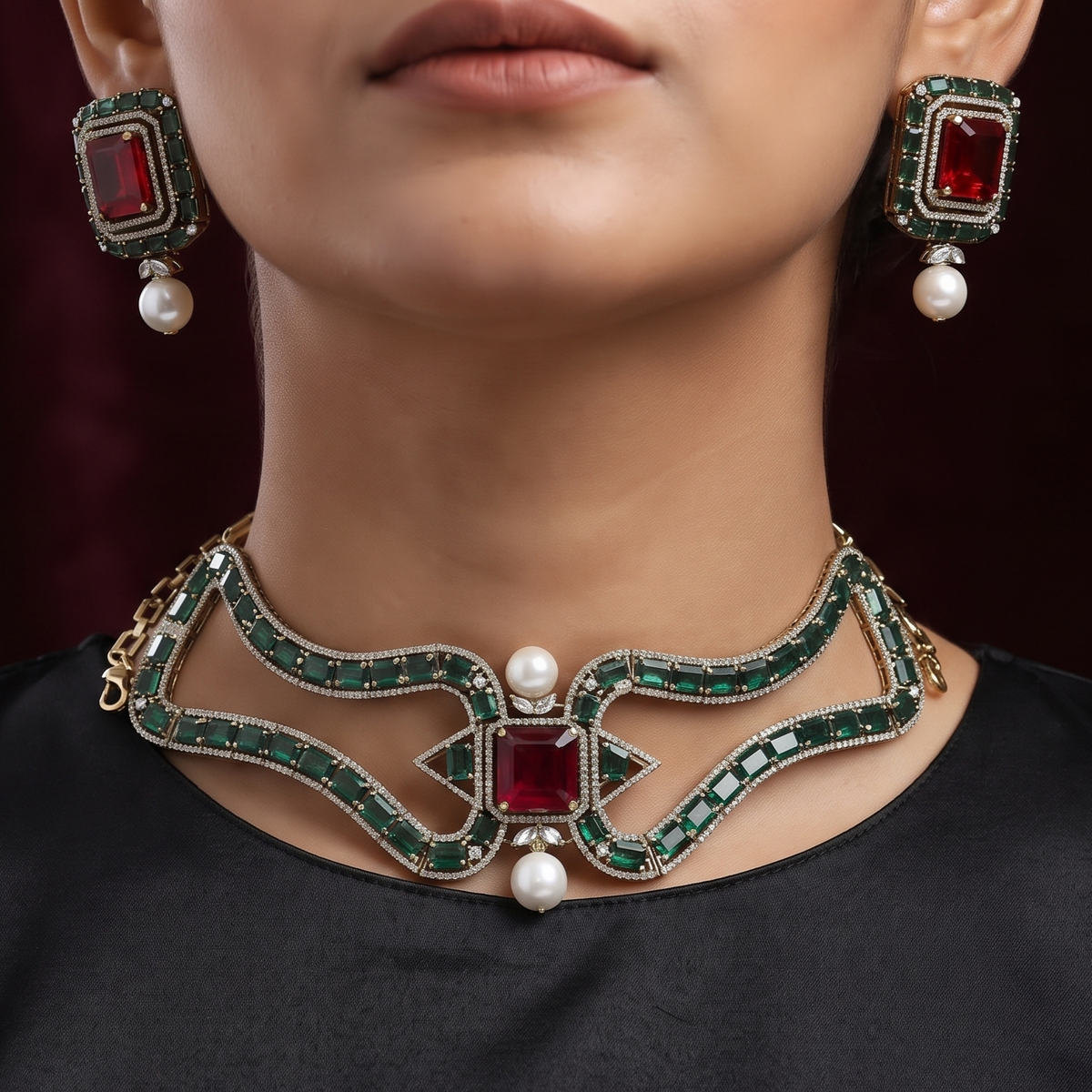 Emerald & Ruby Crystal Diamond Choker Set