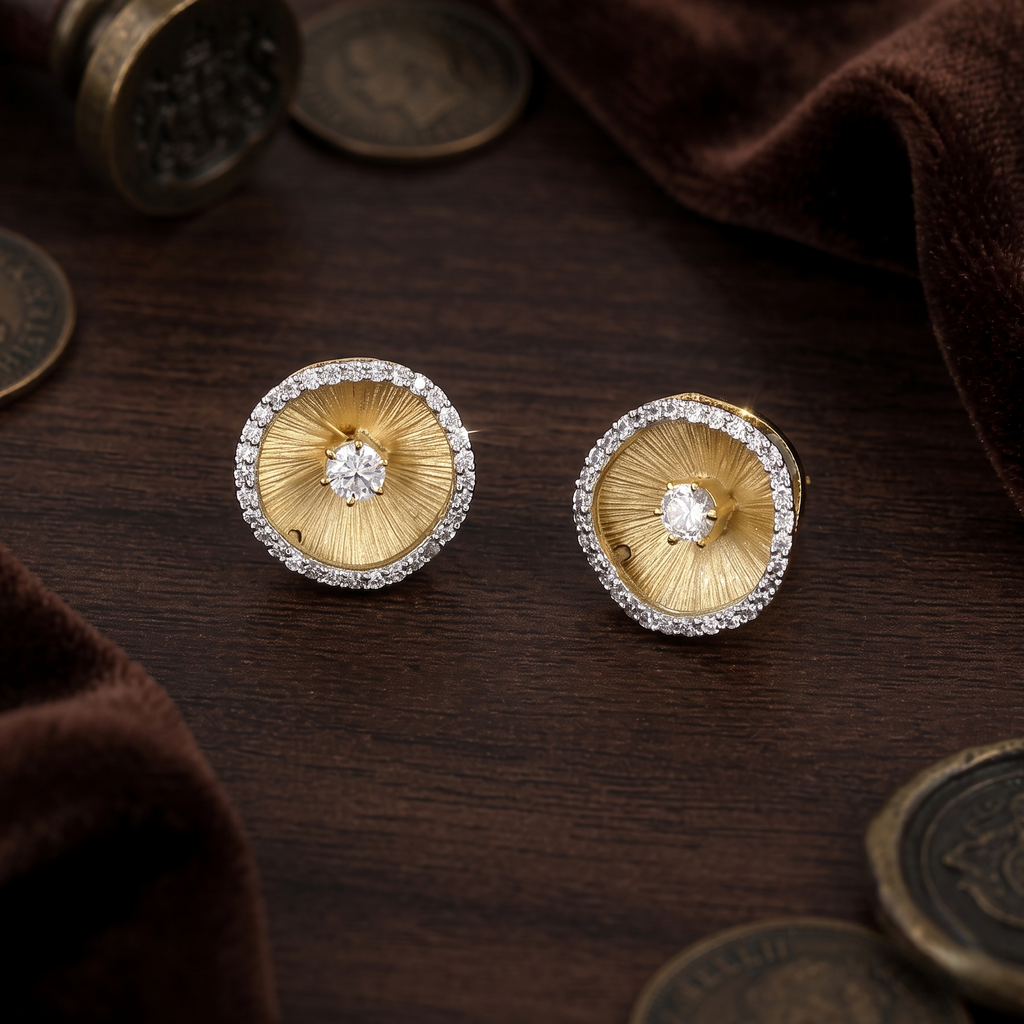 Matte Gold Fluted Disc Stud Earrings