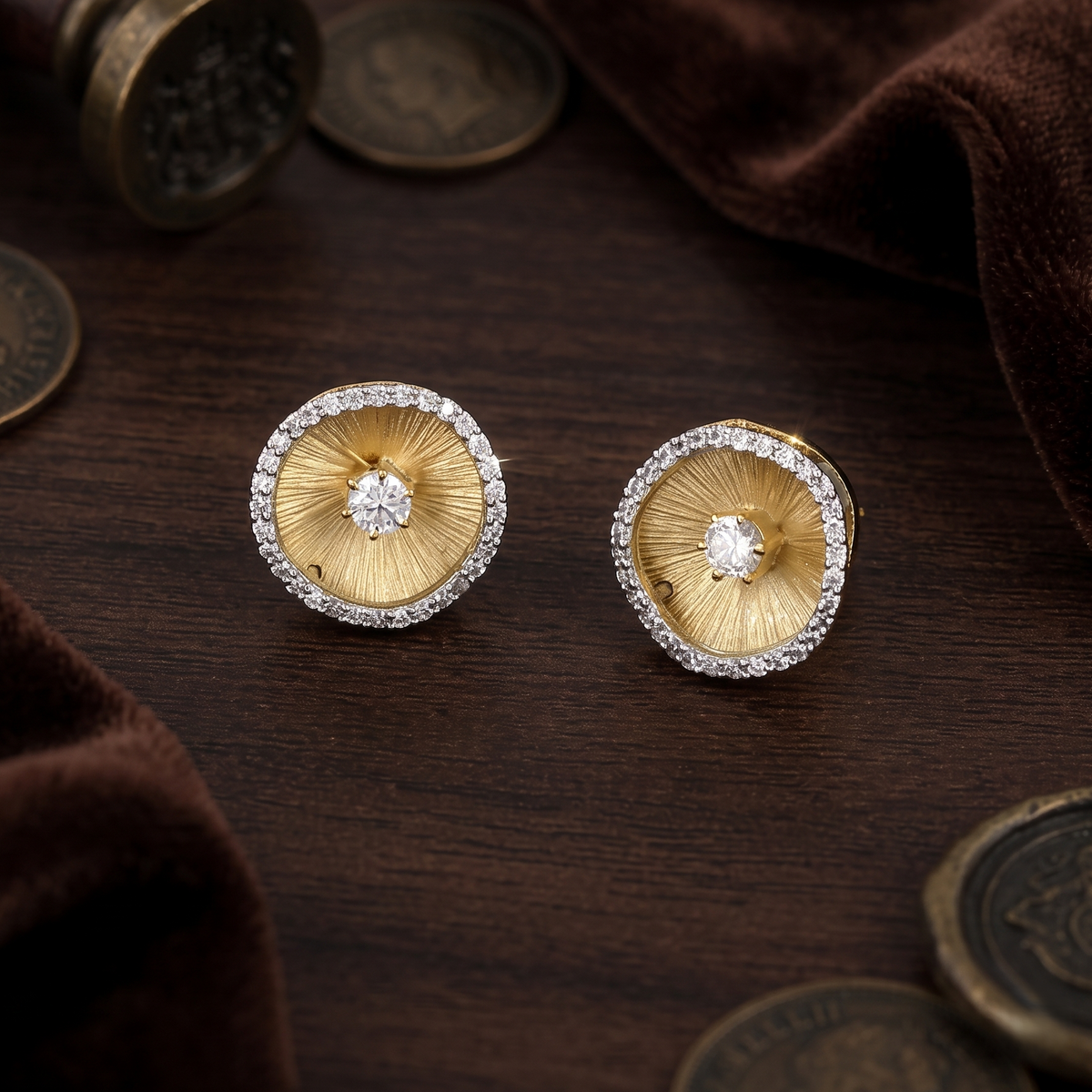 Matte Gold Fluted Disc Stud Earrings