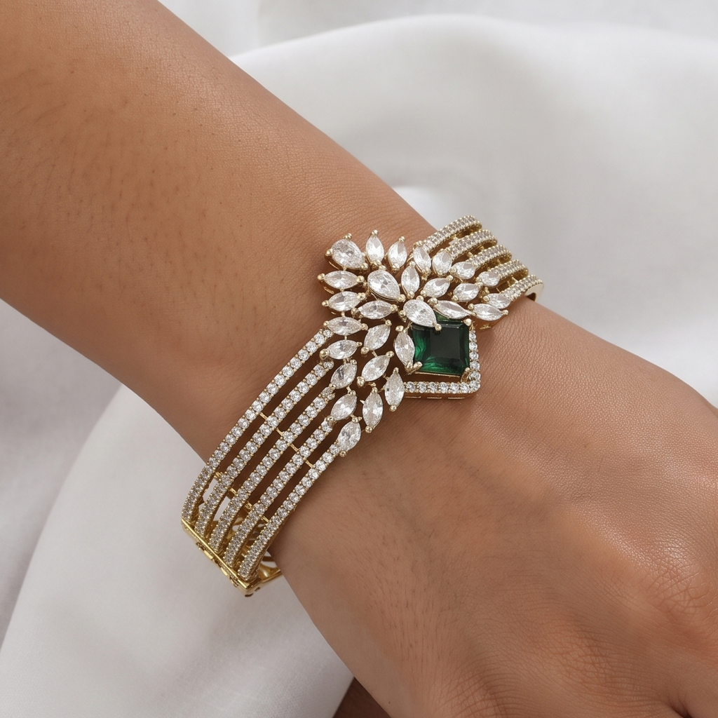 Mehndi Polished Royal Sapphire & Stone Bangle Bracelet