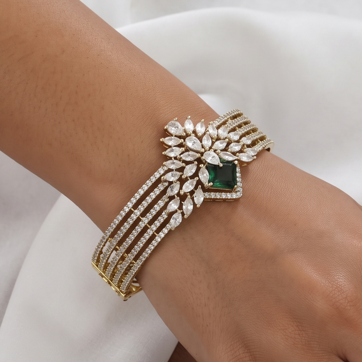Mehndi Polished Royal Sapphire & Stone Bangle Bracelet