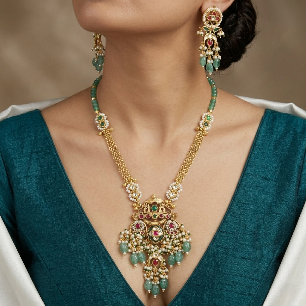 Elegant Traditional Beaded Medium Necklace & Earring Set