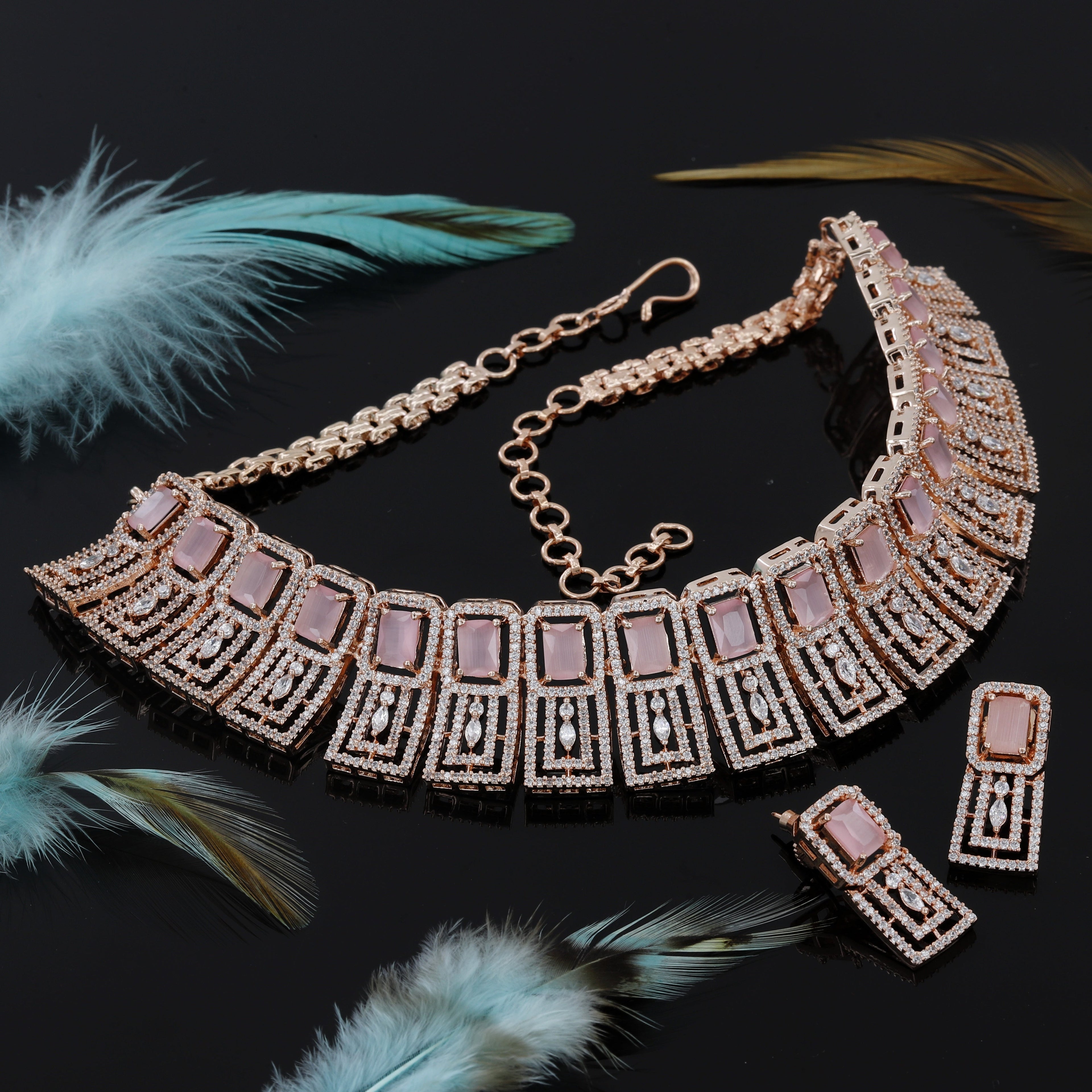 Square Design Rose Polished Choker Set For Women
